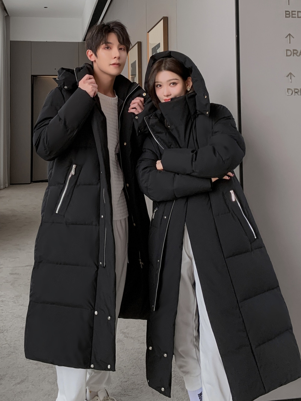 ホワイトダックダウン　コート WDD90%　ダウン ジャケット ロング 長い ブラック レディース メンズ カジュアル 男女共用 フード 防風 防水 アウター ジャケット 兼用 人気