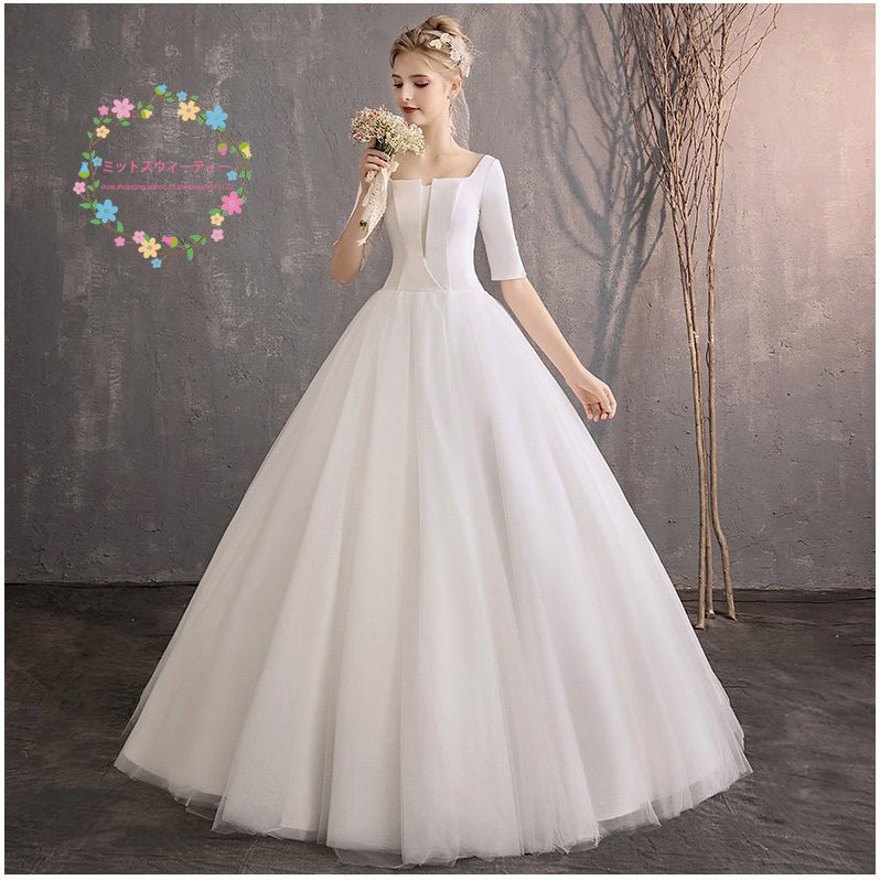 ウェディングドレス 花嫁 ウエディングドレス 白 安い ブライダル 結婚式 プリンセスラインドレス シースルーレース 二次会 パーティード