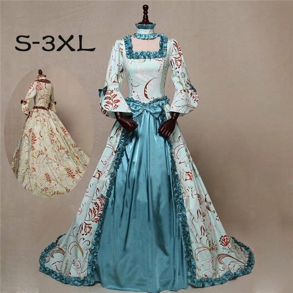 ドレス ロングドレス トレーンドレス 宮廷服ドレス 中世ヨーロッパ ゴシック ビクトリア調 アンブレラスリーブ リボン 花柄 学園祭 文化祭 ボリューム コスチューム ワンピース パーティードレス 衣