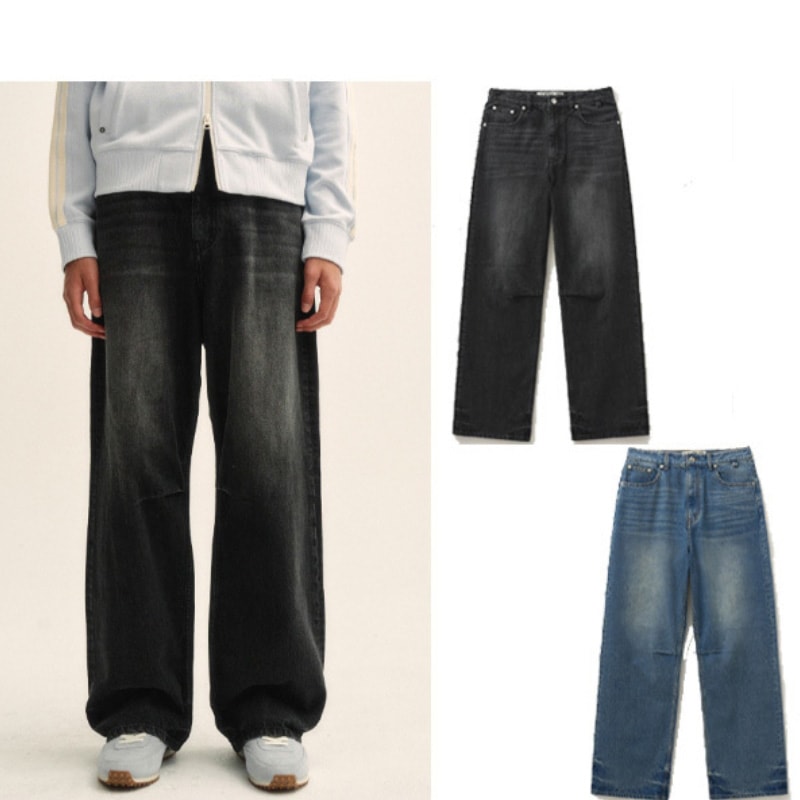 Crease Hemline Wide Denim Pants