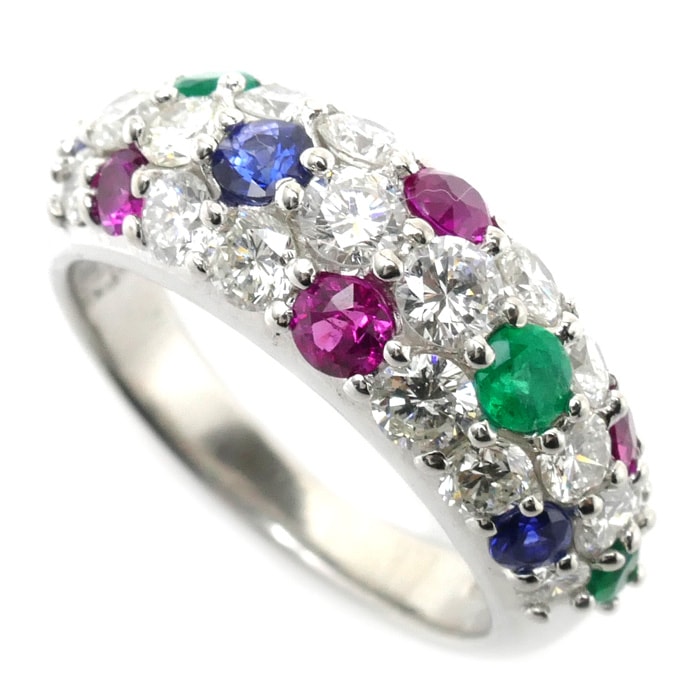 Pt900プラチナ リング指輪 ダイヤモンド1.55ct エメラルド0.25ct 