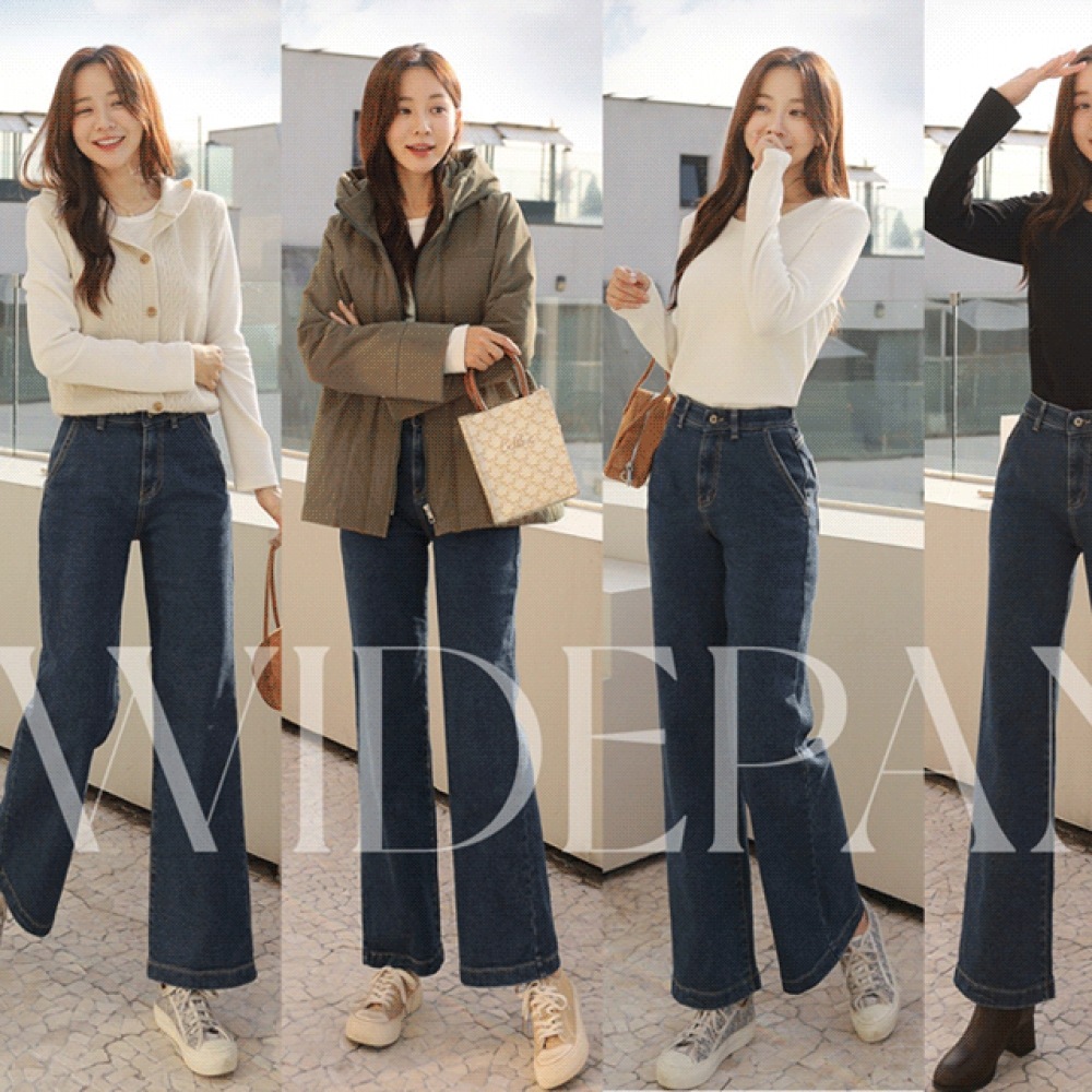 クリック＆ファニー [起毛] 美しいワイドデニムパンツ [SMLXL]