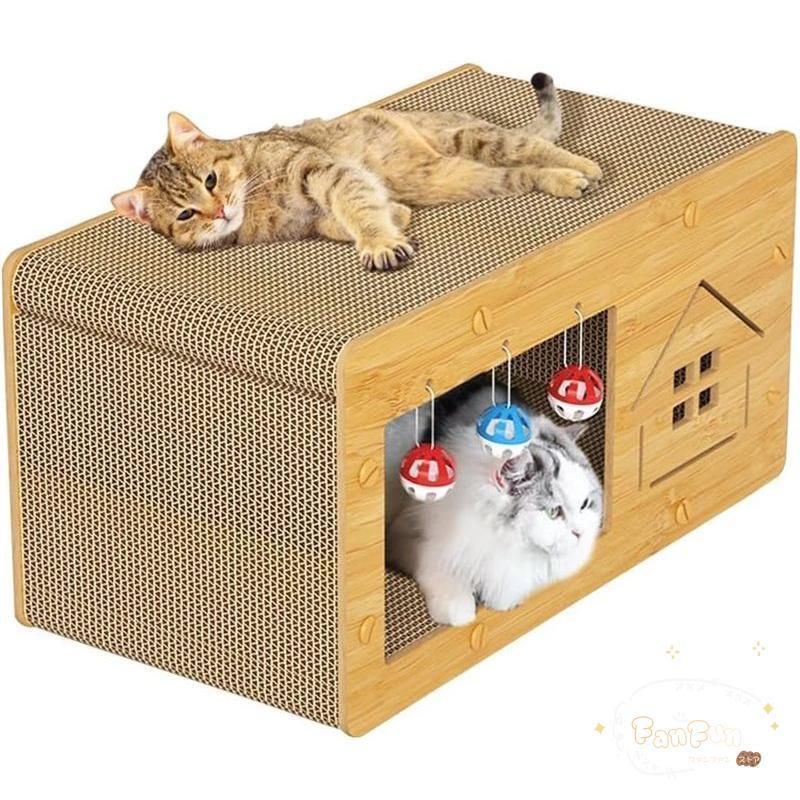 【短納期】 爪研ぎ キャットハウス 爪とぎ ベッド 両用 つめとぎ 箱式 猫用 木製 段ボール 組み立て式 耐荷重強い 高密度段ボール 省スペース 収納簡単