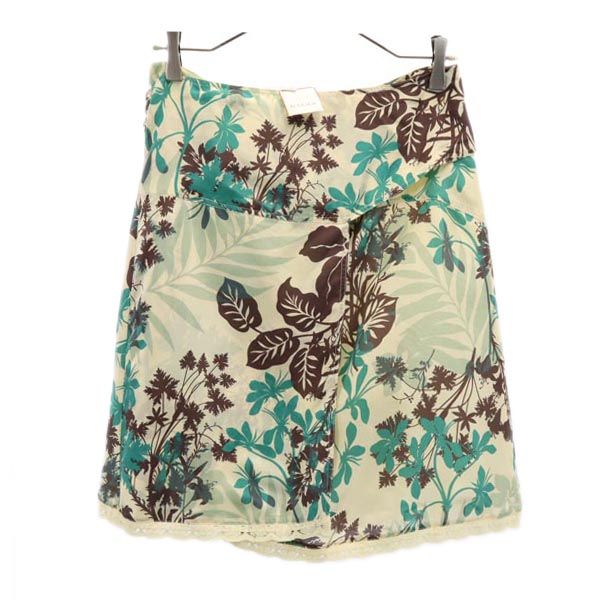 未使用 マックスアンドコー シルク100％ リーフフラワー柄 ミニ丈 スカート 40 ベージュ×緑×茶 MAX&CO レディース
