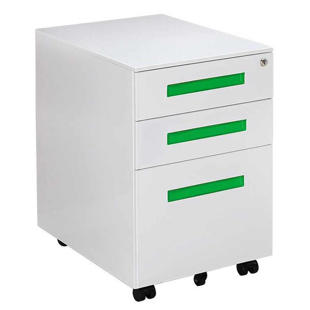【国内出荷】オフィスワゴン（ホワイト+グリーン）デスクワゴン 完成品 サイドワゴン 1年安心保証 オフィスワゴン 大容量 3段 組立て不要 キャスター付き 鍵付き ホワイト ブラック サイドデスク ワ