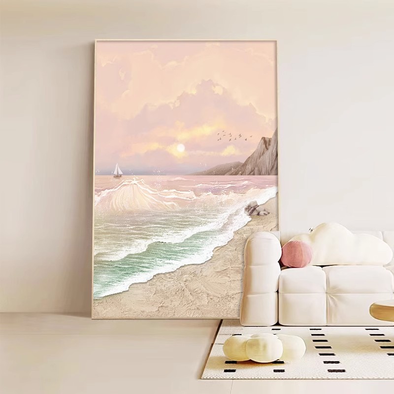 クリームスタイルリビングルーム装飾絵画モダンミニマリストソファ背景 
