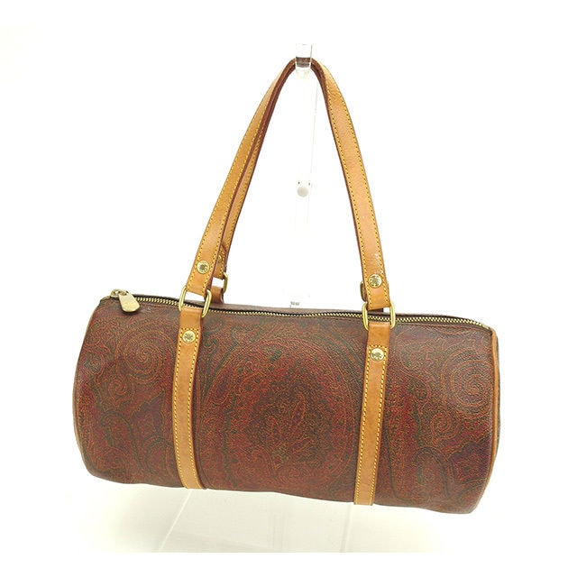 ハンドバッグ 筒型バッグ ペイズリー ブラウン系 ゴールド 中古 9,760円