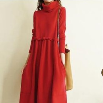 タートルネックロングワンピース ワンピース ロング ロング丈 長袖 ハイネック タートルネック