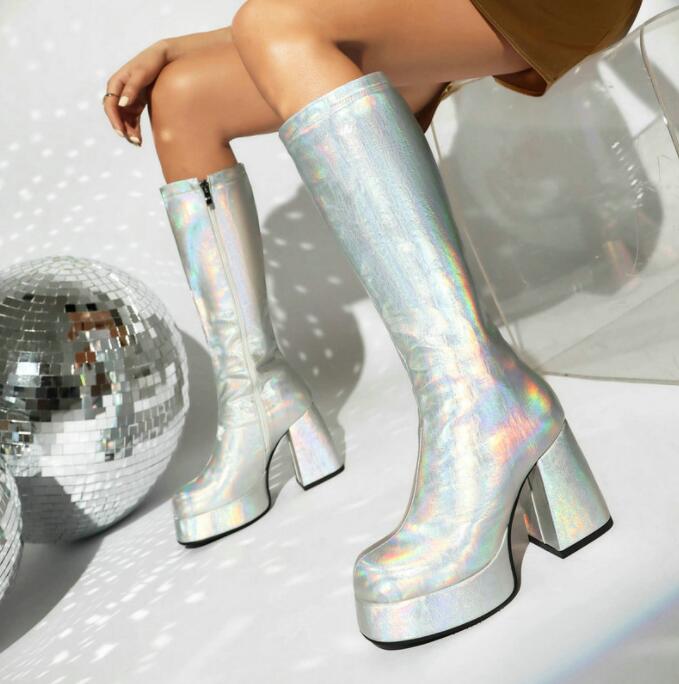 特売セールレディースブーツ　ロングブーツ　エナメル　95センチ　ハイヒール　光沢　ロング丈　秋冬　春秋　大きいサイズ　小さいサイズ　太ヒール　スーパーロングブーツ ダンス　舞台レディースブーツ　ロング