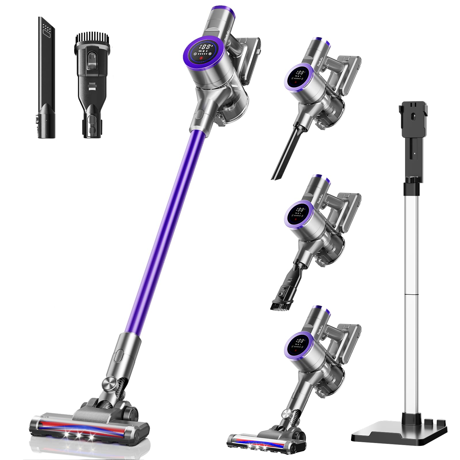 掃除機 コードレス【2025革新モデル&55Kpa超強力吸引&ホコリ自動検知＆LED液晶ディスプレイ&収納充電スタント付き】コードレス掃除機 軽量 サイクロン550Ｗ 60分長時間稼働 絡まないヘッド