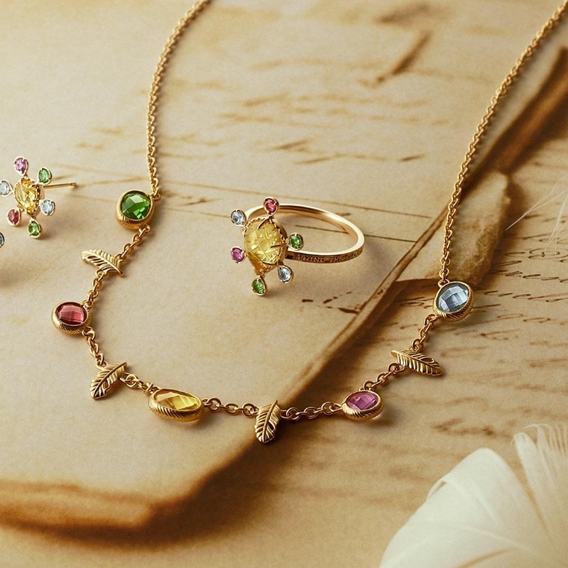 日系軽量贅沢ジュエリーファッション小清新天然水晶宝石羽根ネックレス百合鎖骨チェーン