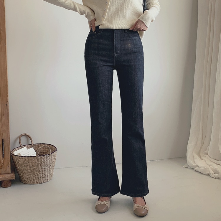 [tje0391] 韓国ファッションバンディングブーツカットデニムパンツ