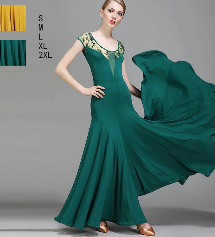 社交ダンス専用ダンス ドレス 優雅 演出服競技用 ワルツドレス 高級感 エレガント ステージ衣装 踊りドレス イベント服スタンダードダンス 舞台 半袖 2色 花柄 S/M/L/XL/2XL マキシ丈ワ