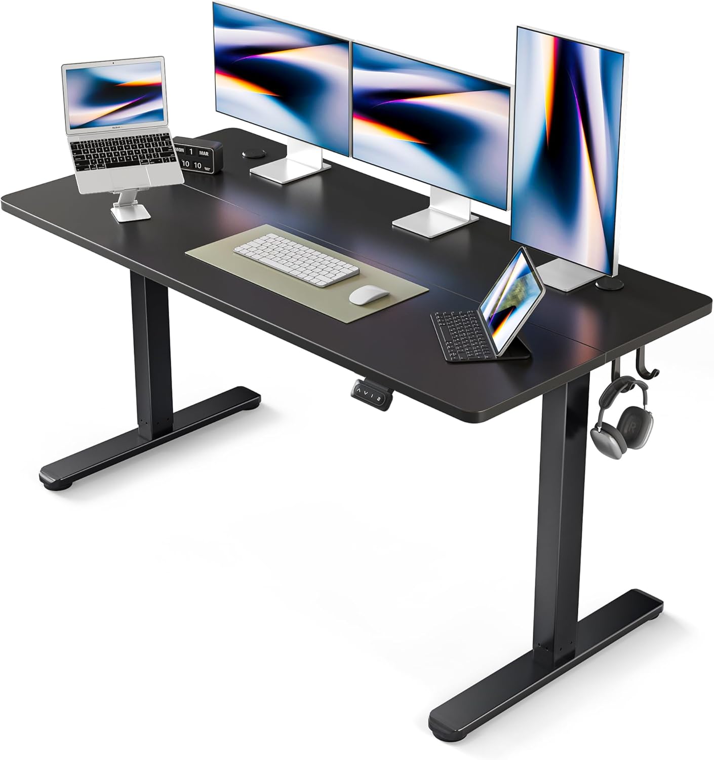 FEZIBO 電動 昇降デスク スタンディングデスク 幅152cm 奥行60cm 高さ72-118cm 上下昇降デスク 自動昇降式デスク 高さメモリー機能 静音 衝突検知 収納フック付き pc