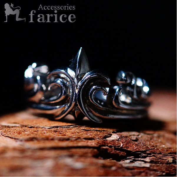 シンプルなアラベスククラウンの地金のみ系 ブラックロジウムシルバーリング