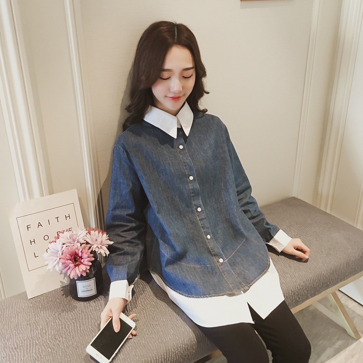 バイカラーデニムシャツ 0094t