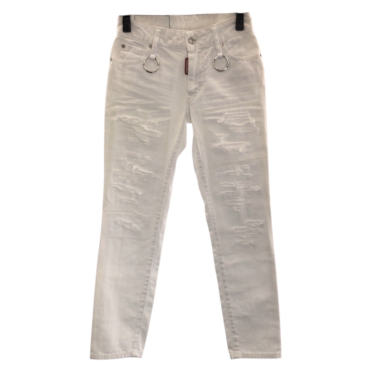美品 ダメージ加工 サイズ34 ホワイトデニム シルバー金具 コットン S75LB0138 デニムパンツ ジーンズ レディース 602341