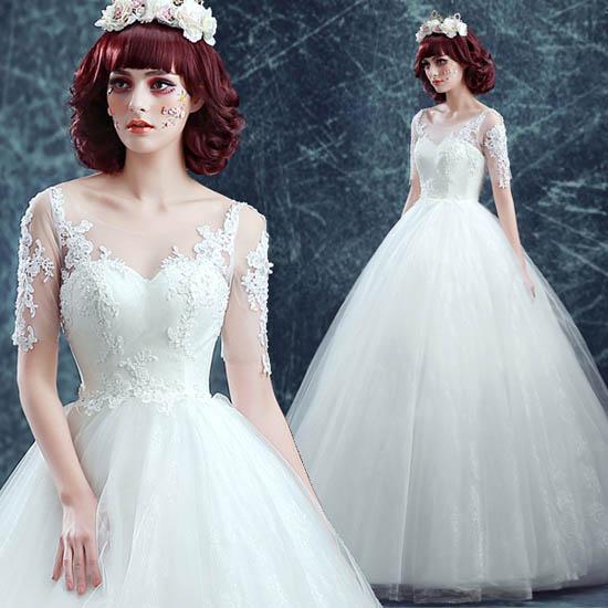 ウエディングドレス 二次会 ウェディングドレス 結婚式 プリンセスラインドレス 半袖 花嫁 プリンセスラインドレス エンパイア 披露宴 ロングドレス ブライダル