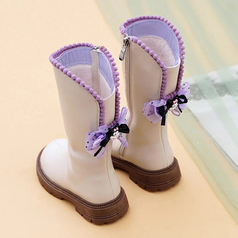 ガールズハイトップクロミプリンセスブーツ本革ソフトソールプラスベルベットコットンブーツチェルシー5秋冬