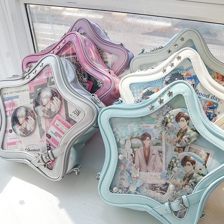 痛バ 痛バッグ 痛ショルダー レディース 星柄 おしゃれ 推し 推し活 推しバッグ かわいい 可愛い クリアバッグ クリア 透明バグ 缶バッチ イベント 大容量 多色 痛 バ いたば お出かけ JK