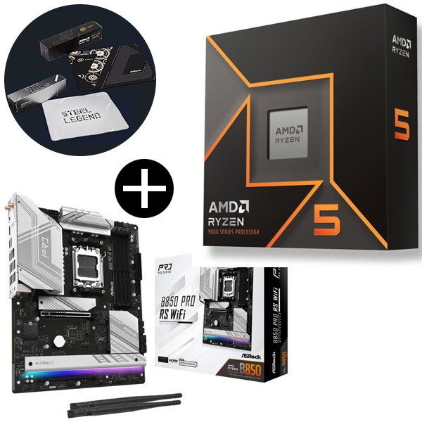 Ryzen 5 9600X W/O Cooler WOF CPU + ASRock B850 Pro RS WiFi ATXマザーボード + ASRockオリジナルマウスパッド セット