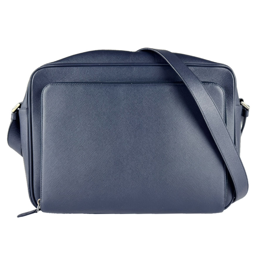 プラダ PRADA ショルダーバッグ レザー ネイビー シルバー メンズ z9997