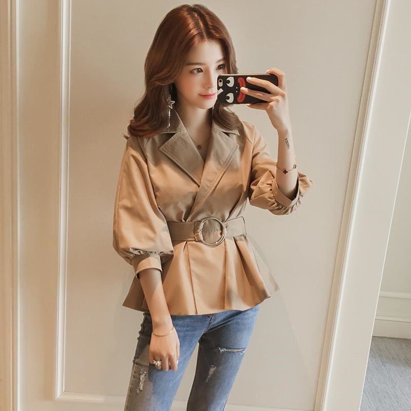 大人気 上品 秋冬 ショート丈 アウター レディース トレンチコート 長袖 紐付き ポケットあり 裏地あり 無地 大きいサイズ