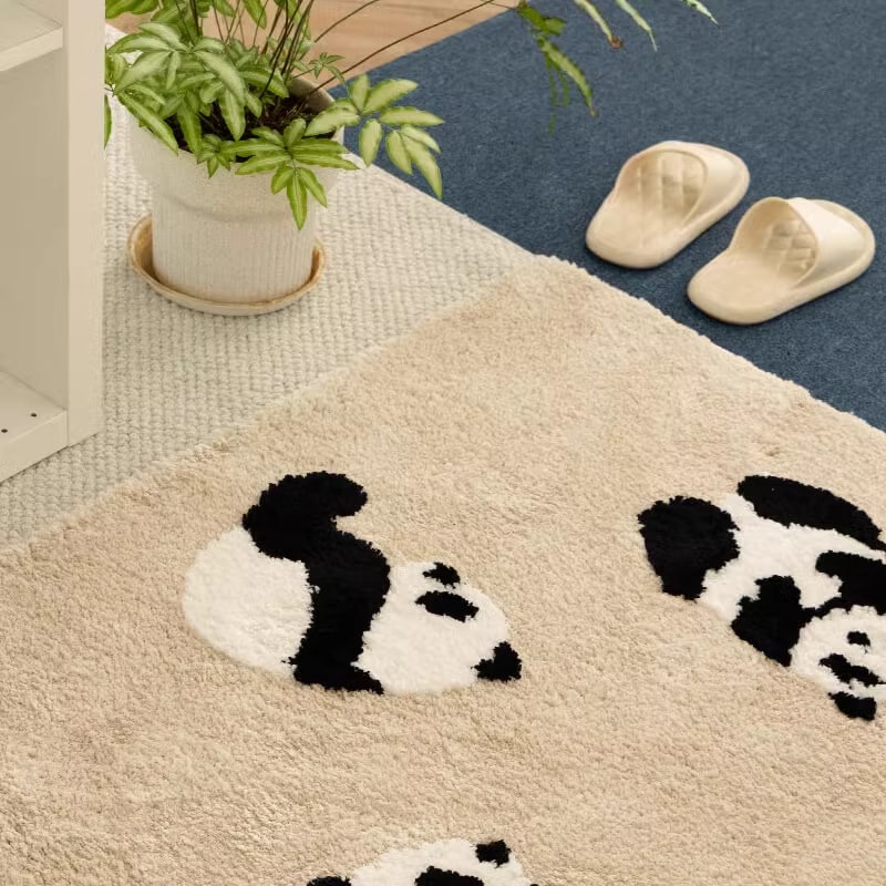 【速達!】寝室パンダ厚手汚れに強いカシミヤマット部屋超柔らかくて快適な四角い植毛ベッドサイドカーペット
