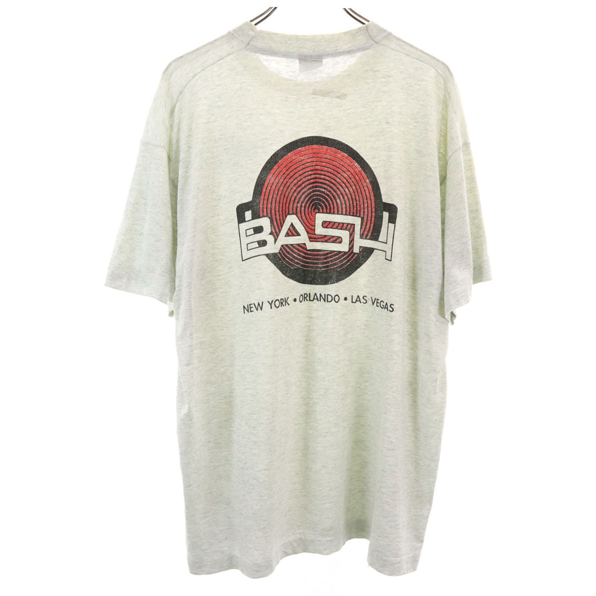 FRUIT OF THE LOOM BEST フルーツオブザルーム ベスト 90s USA製 オールド バックプリント BASH 半袖 Tシャツ XL グレー シングルステッチ 企業モノ メンズ 古着