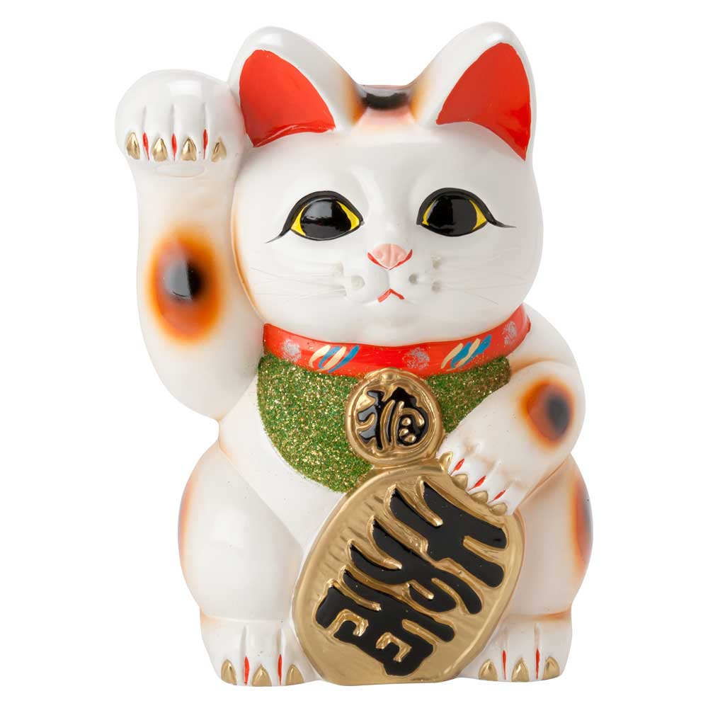 常滑焼　招き猫　8号小判白猫貯金箱　右手上げ (143-60-86)　愛知県の工芸品　Tokoname-yaki Lucky cat