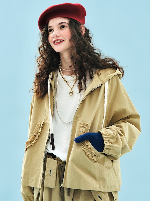 imakokoni フリルブルゾン　Lサイズ Qoo10 imakokoni 2色 ボタン フリル・ラッフル ゆったり