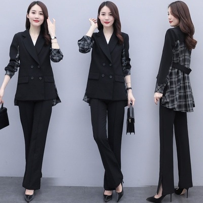 パンツスーツ セットアップ レディース 上下セット スーツジャケット 2点セット チェック柄 オフィス ビジネス 通勤 OL お呼ばれ 入園式 入学式-690