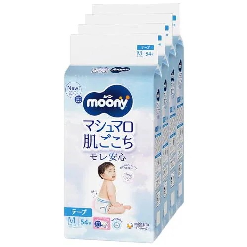【テープ Mサイズ】ムーニー マシュマロ肌ごこち モレ安心 オムツ（6~11kg）216枚（54枚×4） [ケース品]