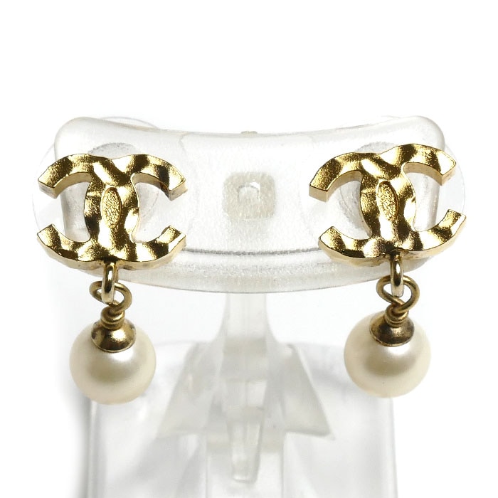 CHANEL シャネル GP ココマーク フェイクパール ピアス 2.8g レディース 中古