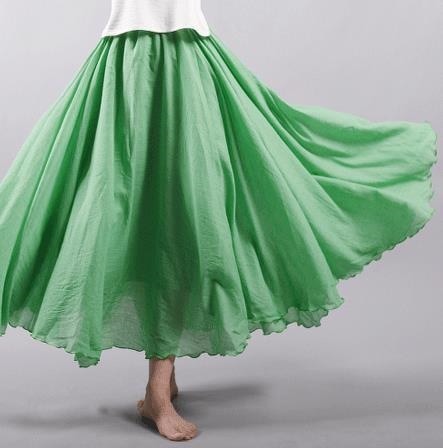 3140.ロング丈 シンプルフレアスカート（グリーン）2019 春夏秋 無地 通勤通学 普段使い カジュアル