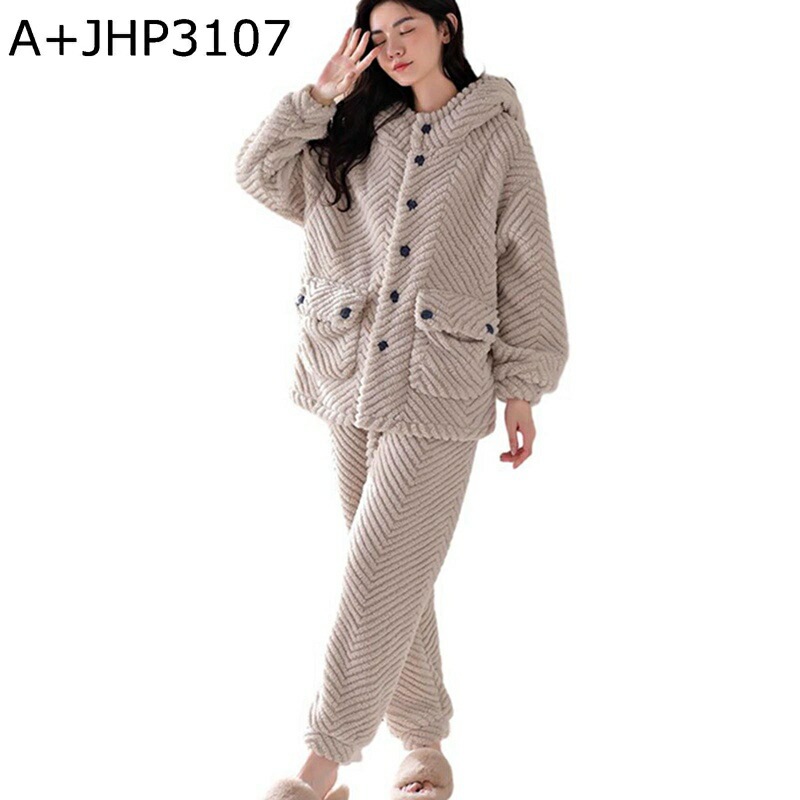 レディースパジャマ 春・秋・冬用 部屋着 ナイトウェア 前開き 上下セット 厚手 モコモコ 寝間着 柔らかい 保温 あたたかい おおきいサイズ 快適 優しい肌触り 寝巻き 寒さ対策