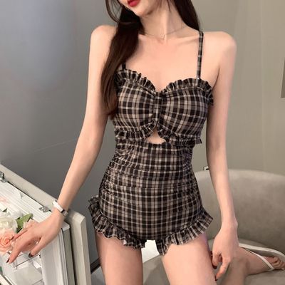 替换2026 レディース 水着 温泉 インスタ映え チェック スタイルアップ 仙女 ワンピース バックオープン 小さめバスト 寄せ7791624