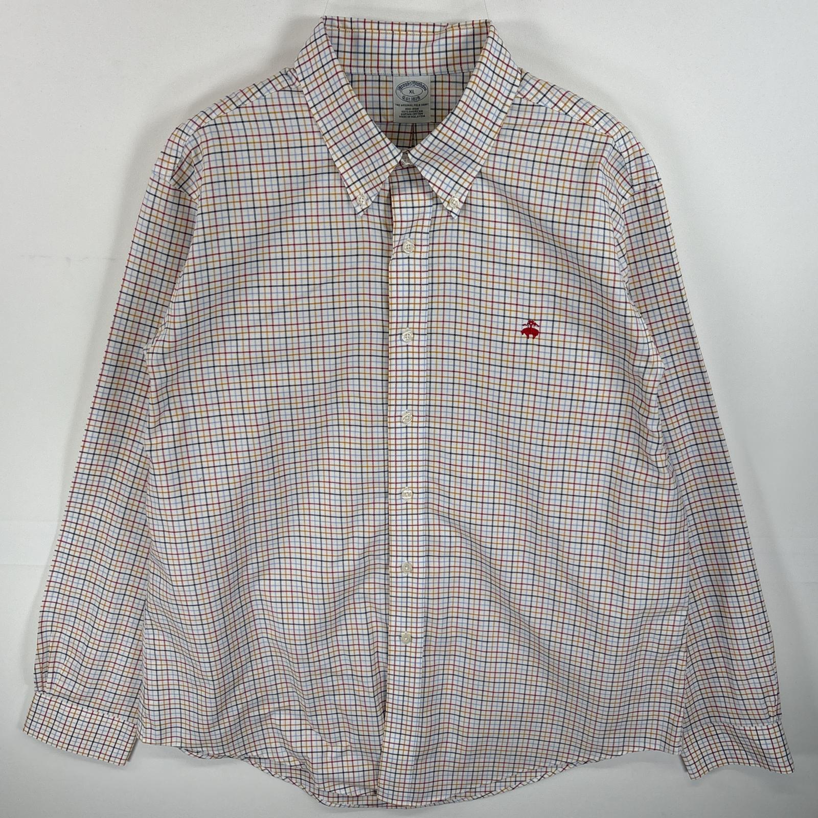 古着 長袖シャツ ボタンダウンシャツ ワンポイント ロゴ 刺繍 大きいサイズ XL ホワイト系 マルチカラー メンズ