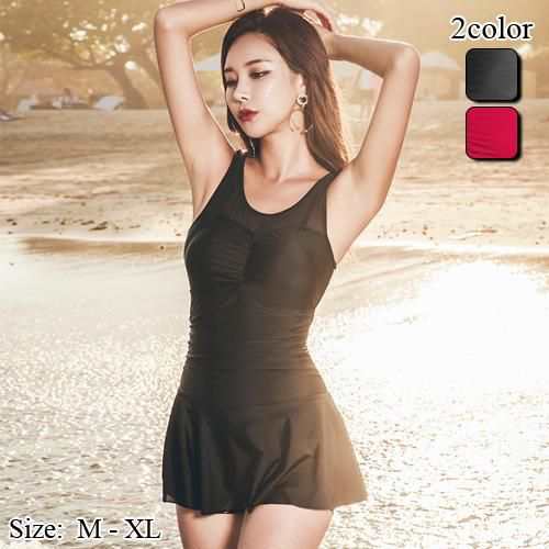 【グラシア】 水着 ワンピース レディース ビーチウェア スイムウェア 流行 海 プール カップ ボーイレングス丈 シンプル スムース デコルテ パッド フェミニン フリル ノンストレス スムースカッ