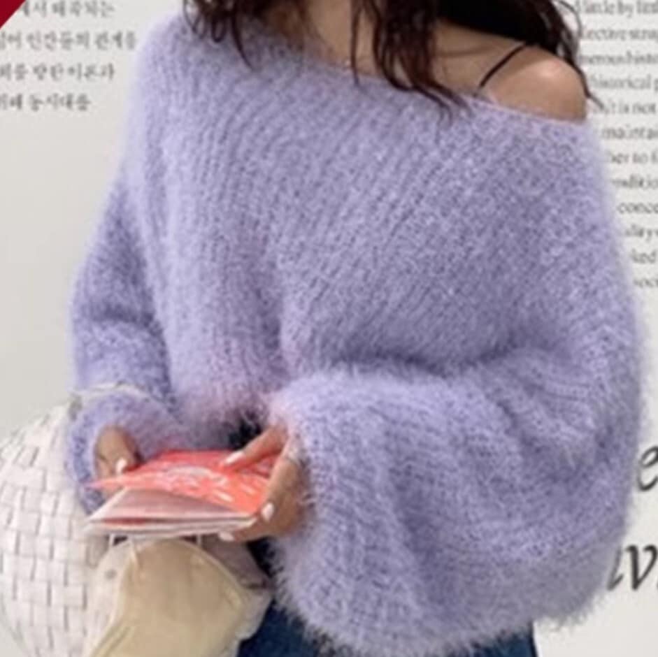 ルーズニット セーター 長袖 ラウンドネック ニット かわいい 大人可愛い きれいめ シンプル カジュアル 大人 上品 おしゃれ お洒落 かっこいい レトロ 大人女子 こなれ感 ラフ ラブリー