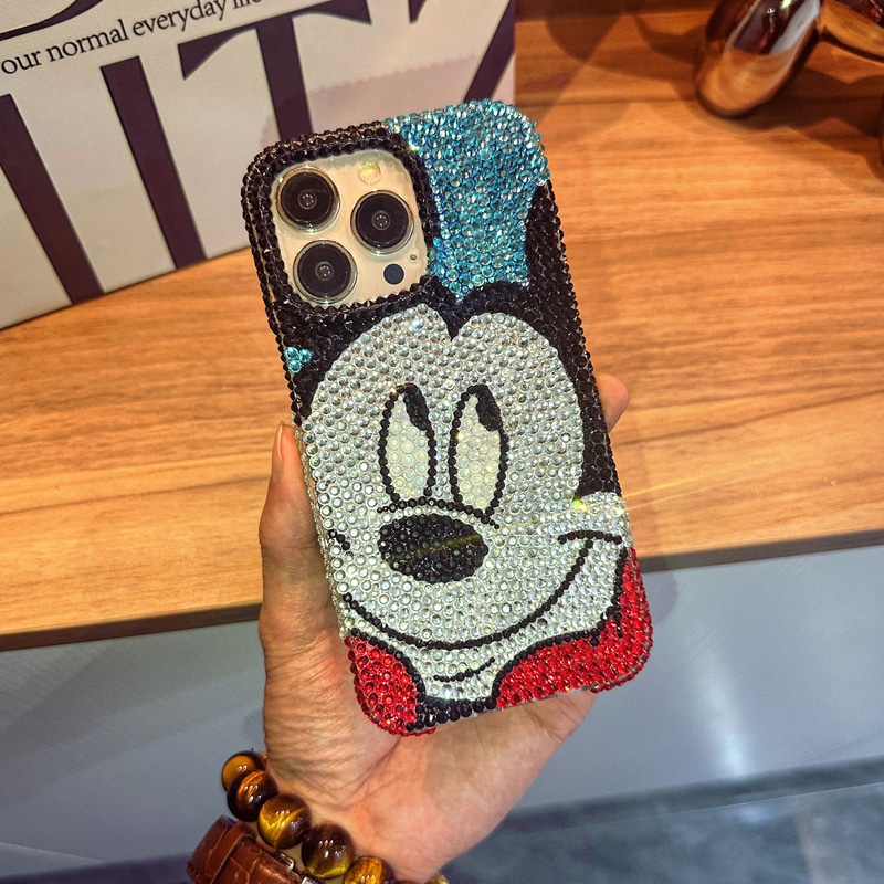 ハンドメイド iPhoneケース ミッキーマウス キラキラのラインストーン iPhone16/15/14/13/12/11ケース Plus Pro Max