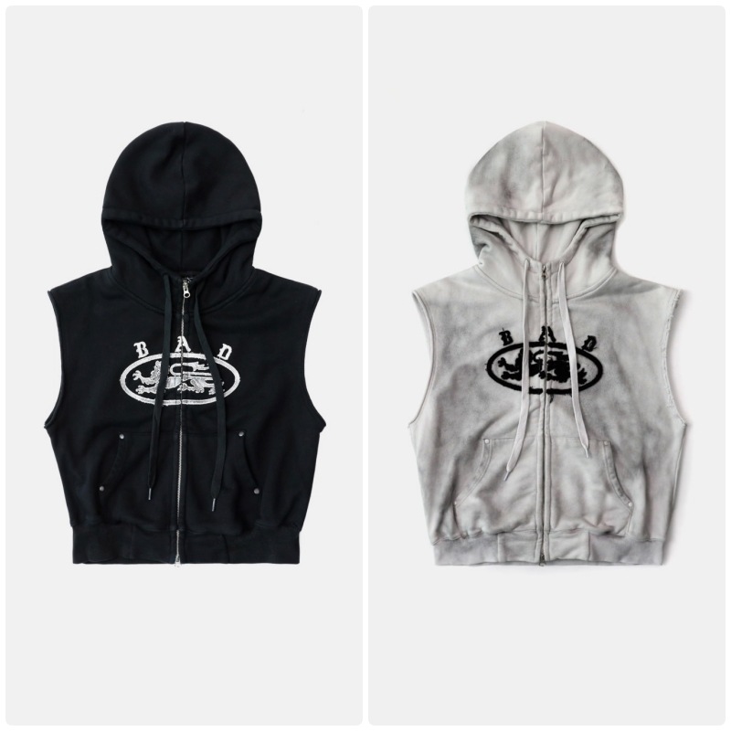 【BADBLOOD】[UNISEX] MYSTIC PATCH SLEEVELESS HOOD ZIP-UP : 2COLORS
