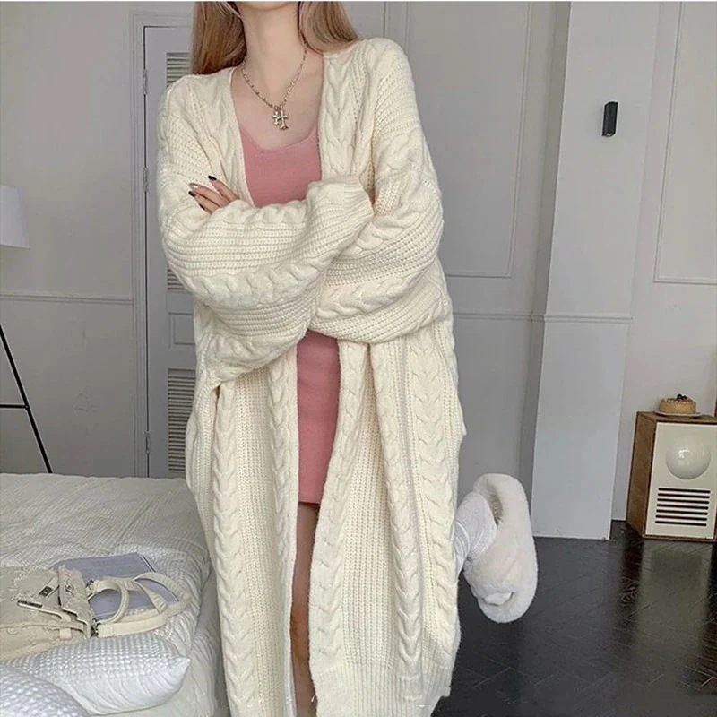 ロング丈 アウター レトロ レディース 保暖 ニット 厚手 着回し アラン セーター ゆったり 編み カーディガン