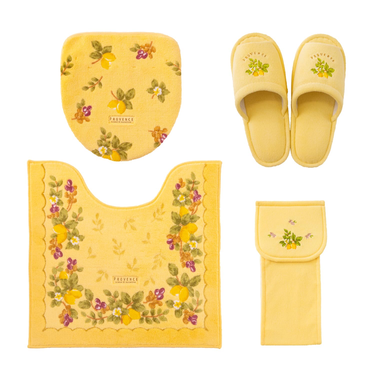 オカ(OKA) プロヴァンスシエル レギュラーサイズ トイレマット 4点セット (トイレマット +フタカバー+ホルダーカーバー+スリッパ) イエロー (4点セット 北欧 洗える 滑り止め 洗浄 暖房
