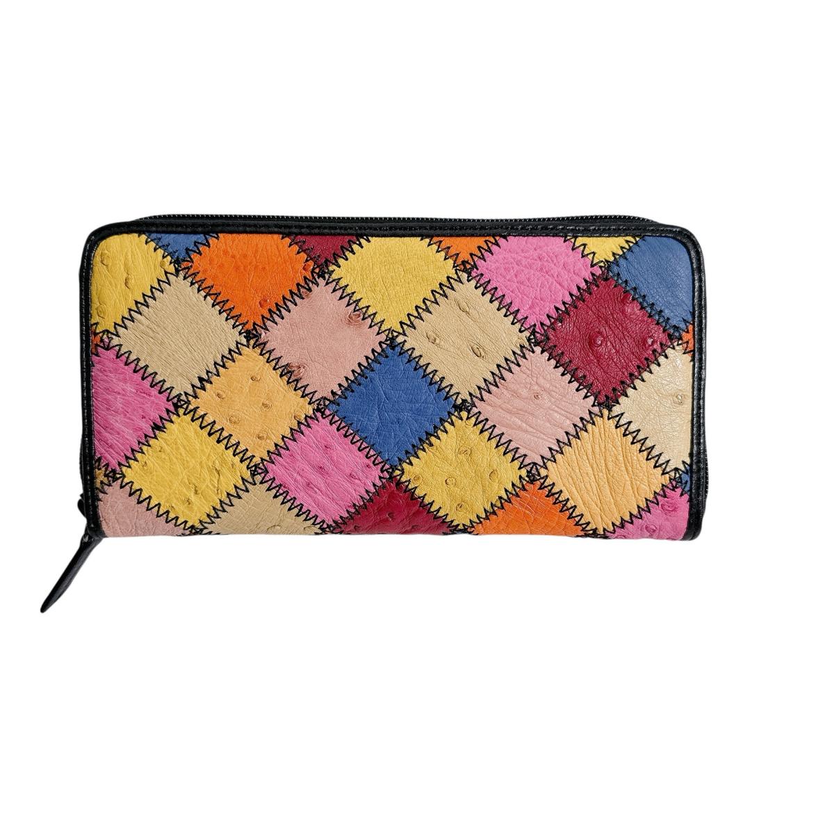 LB-5055 パッチワーク 黒ステッチ ラウンドファスナー マルチカラー