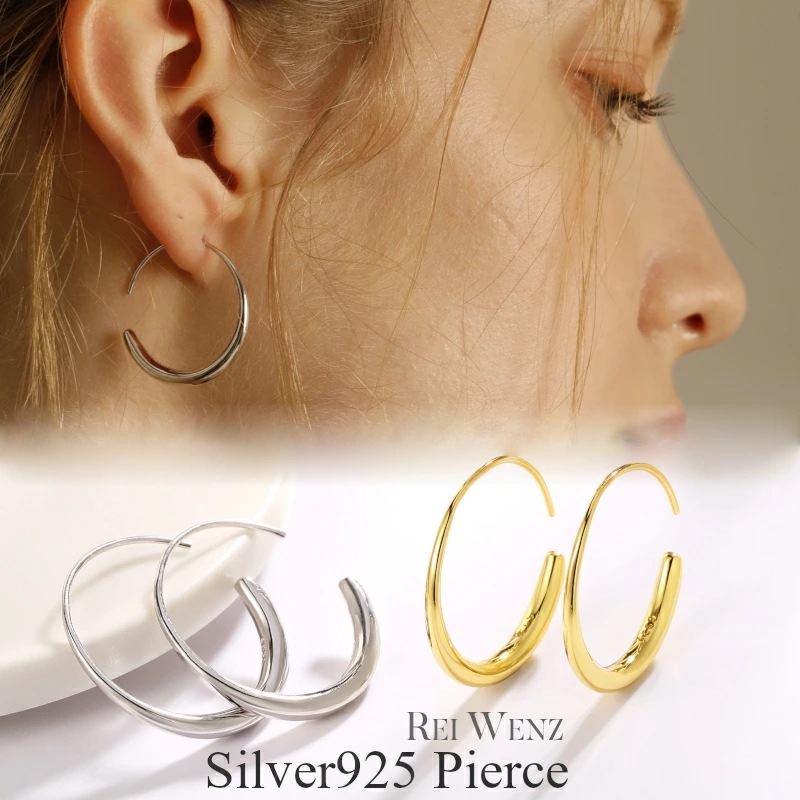 【高品質Silver925】ピアス 金属アレルギー シルバー S925 C型 K18 フープ シンプル おしゃれ レディース ブランド プレゼント 人気 韓国