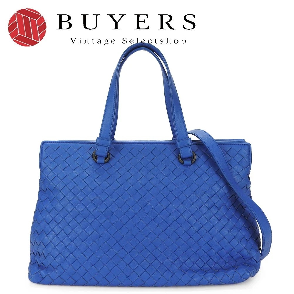中古 BOTTEGA VENETA ボッテガヴェネタ 2WAYハンドバッグ ショルダー イントレチャート ブルー レディース 女性 レザー 革 編み込み hand bag shoulder blue【