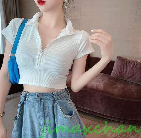 新生活 サマー Ｔシャツ 半袖 ニット/ セーター レディースファッション タートル 胸開きタート セクシー Vネック ベアトップ禁シャツ