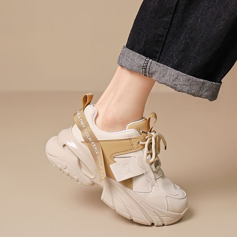 韓国ファッション コントラストカラー おしゃれ 百掛け 可愛い 厚底靴 快適 軽量 通気性 カジュアル スニーカー 滑り止め フラットシューズ人気新作厚底スニーカー