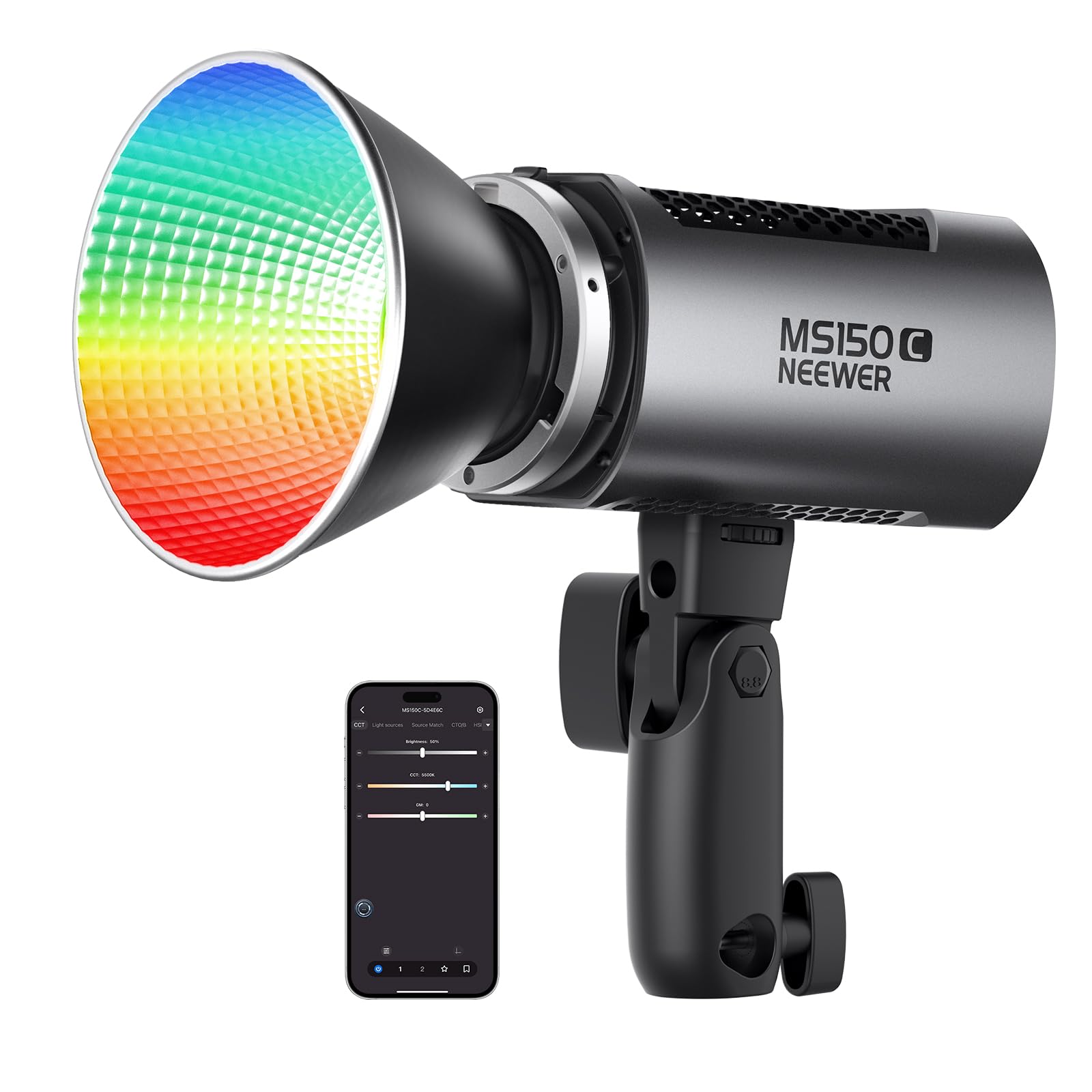 NEEWER MS150C RGBWW LEDビデオライト 撮影用ライト 150W 高輝度定常光 2.4G/APP制御 18000lux/1m フルカラー 調光可能 2700K-6500K CRI 9